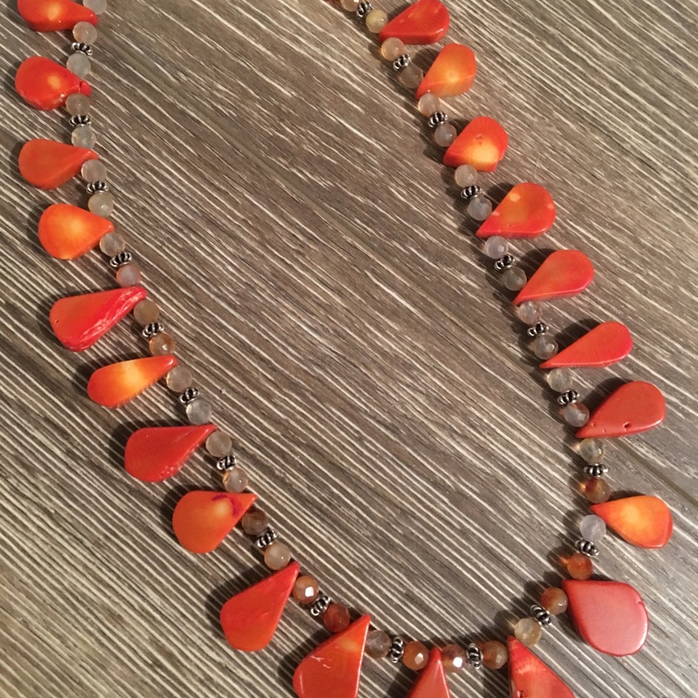 New Real Coral Sterling Silver Briolette Necklace